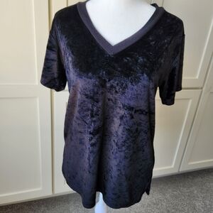 Michael Stars Velvet Velour V- Neck Tee Shirt Short Sleeve Black Extra Small XS